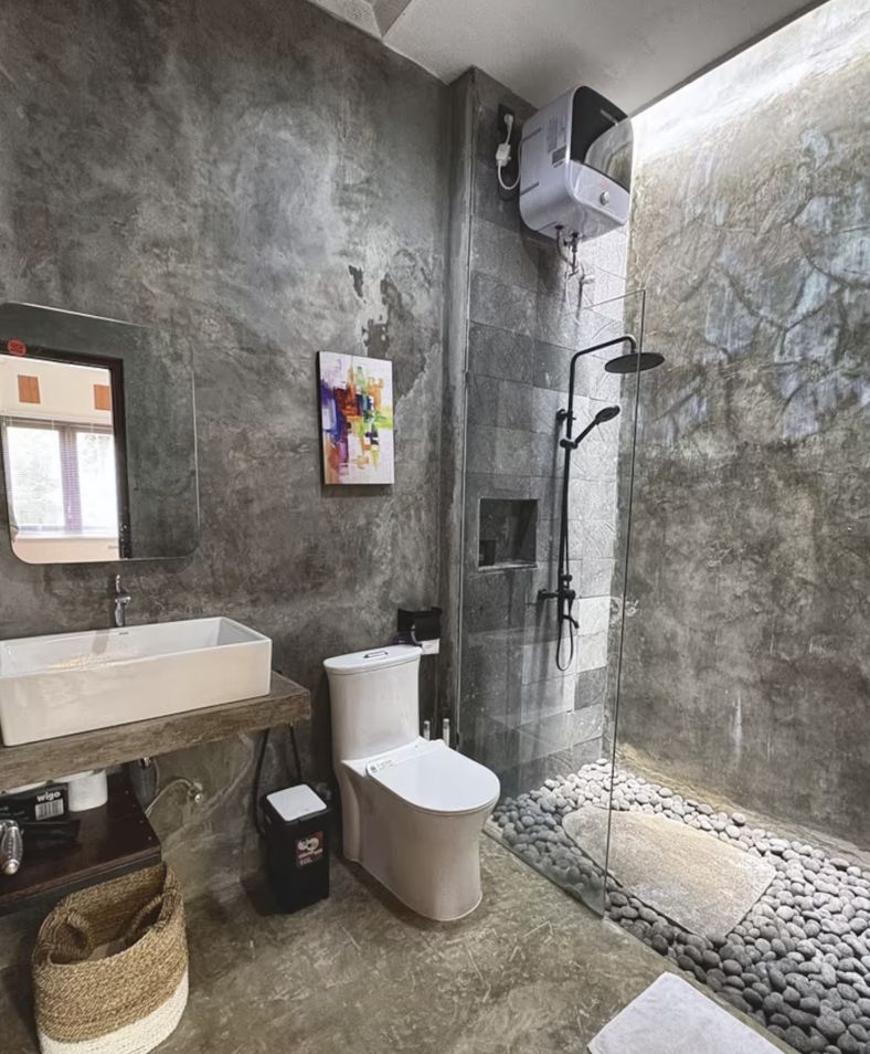 Polished-concrete bathroom