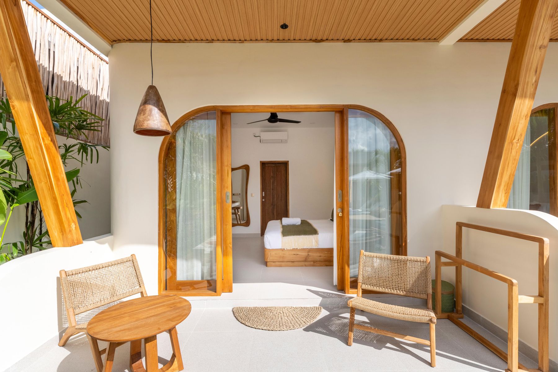 Covered terrace in front of a bedroom